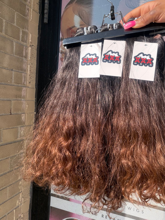 20” Raw Indonesian Natural Curly Ombre Brown Hair Bundle