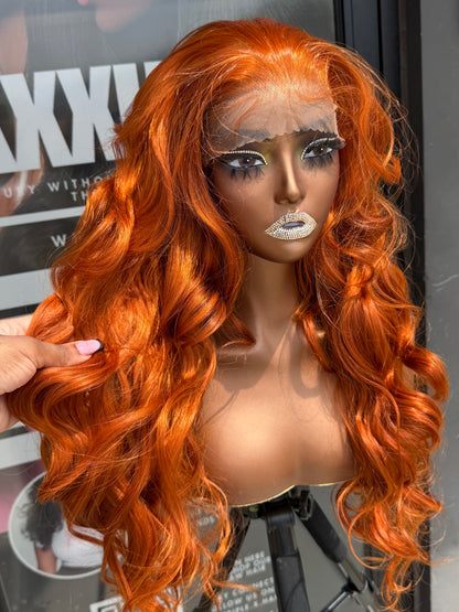 26” Ginger Human Blend Synthetic Hair 13*6 transparent lace front wig
