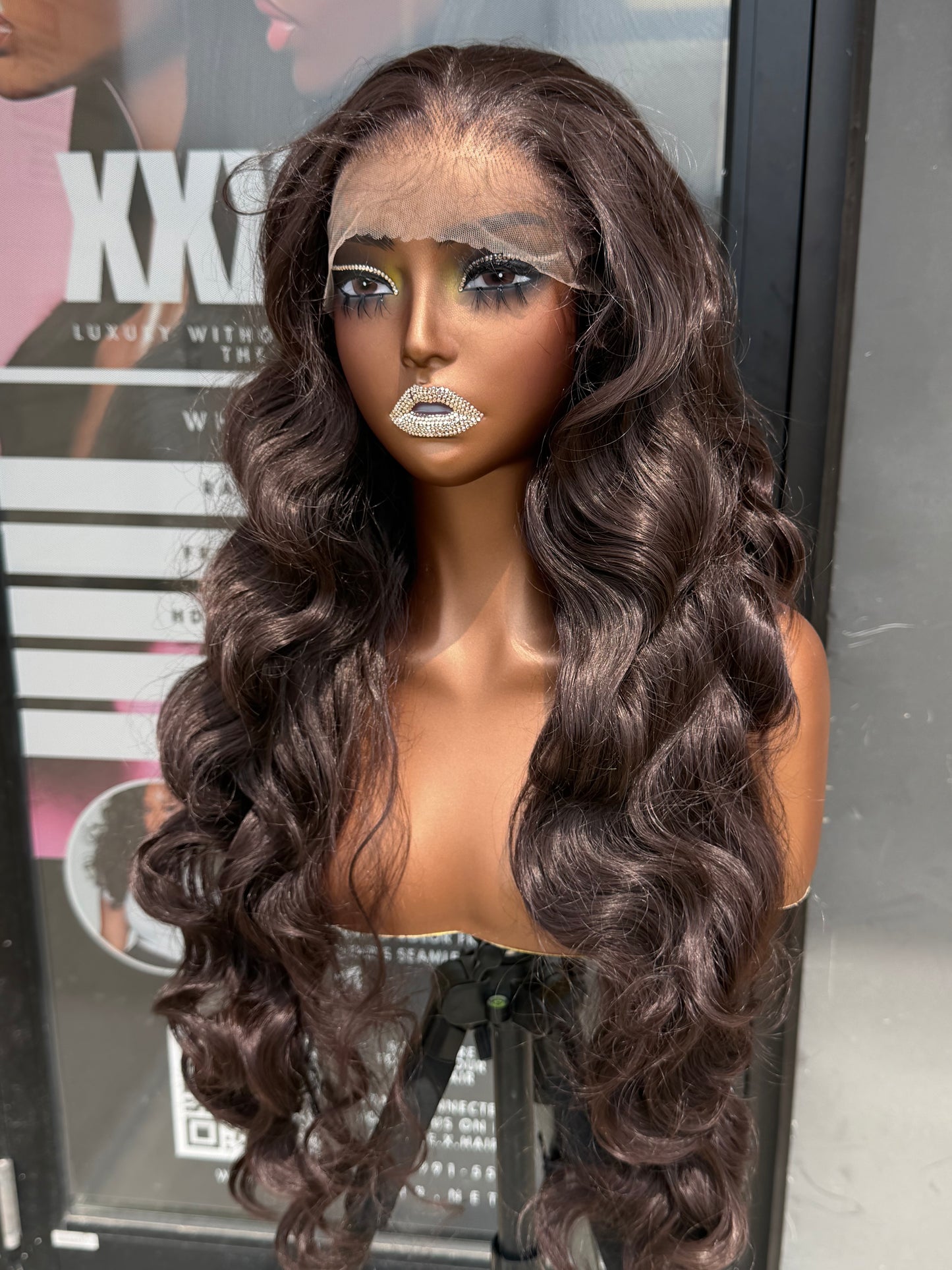 26” Brown Curly Human Blend Synthetic Hair 13*6 Transparent Lace Front Wig