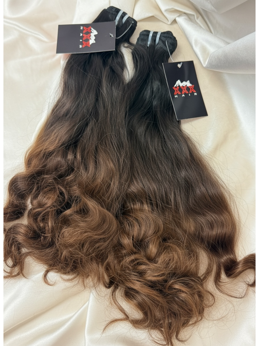 2 Bundles Raw Passion Ombré Brown Curl Hair Deal 16”18”