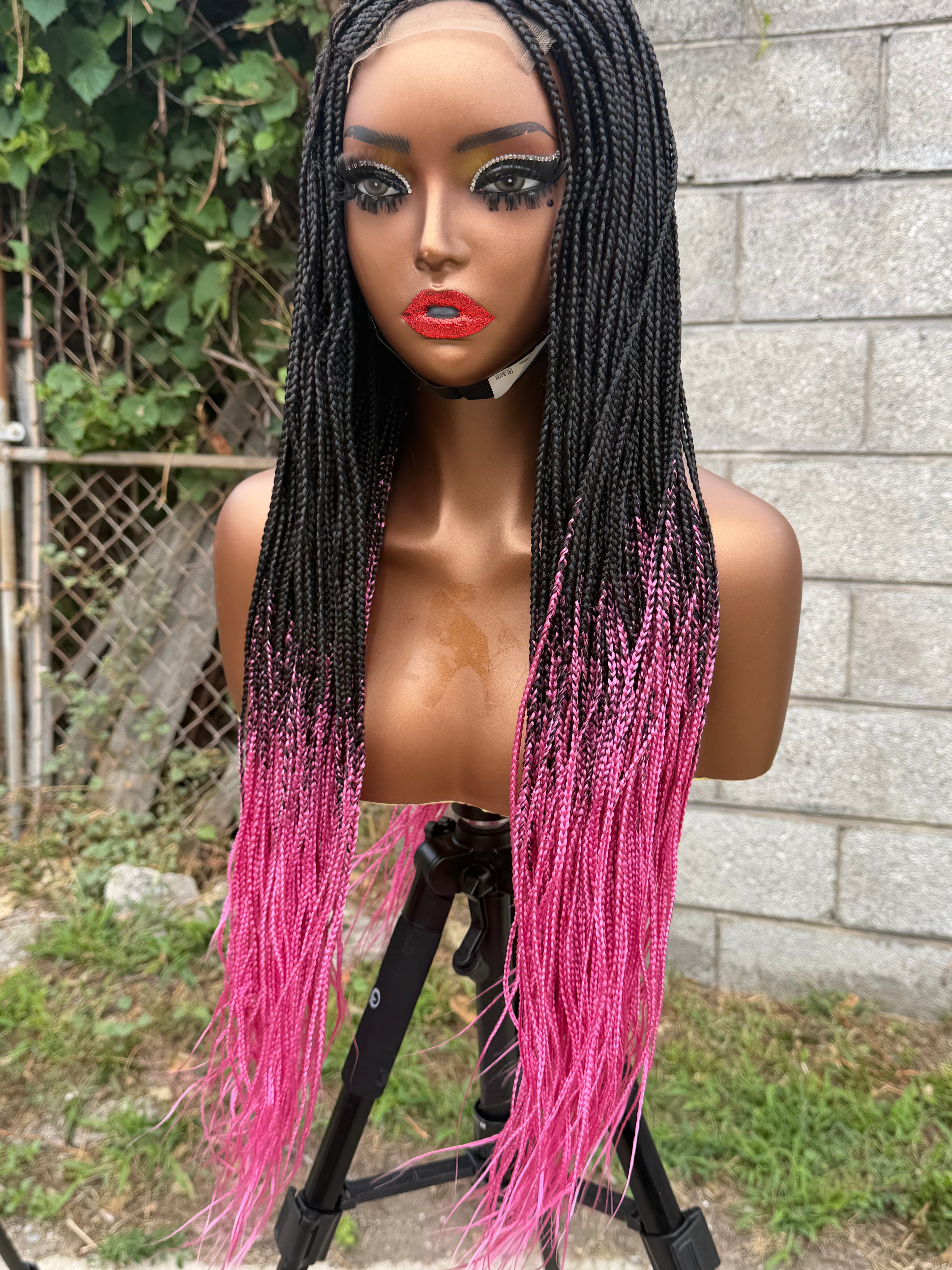 22” Ombré Pink Braided 4*4 Transparent Lace Closure Wig