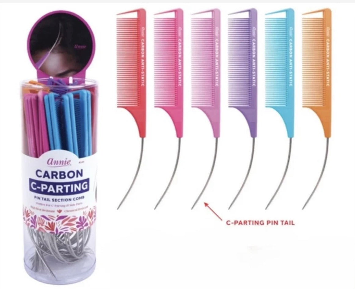 ANNIE CARBON C-PARTING PIN TAIL SECTION COMB ASSORTED (1 COMB ONLY)
