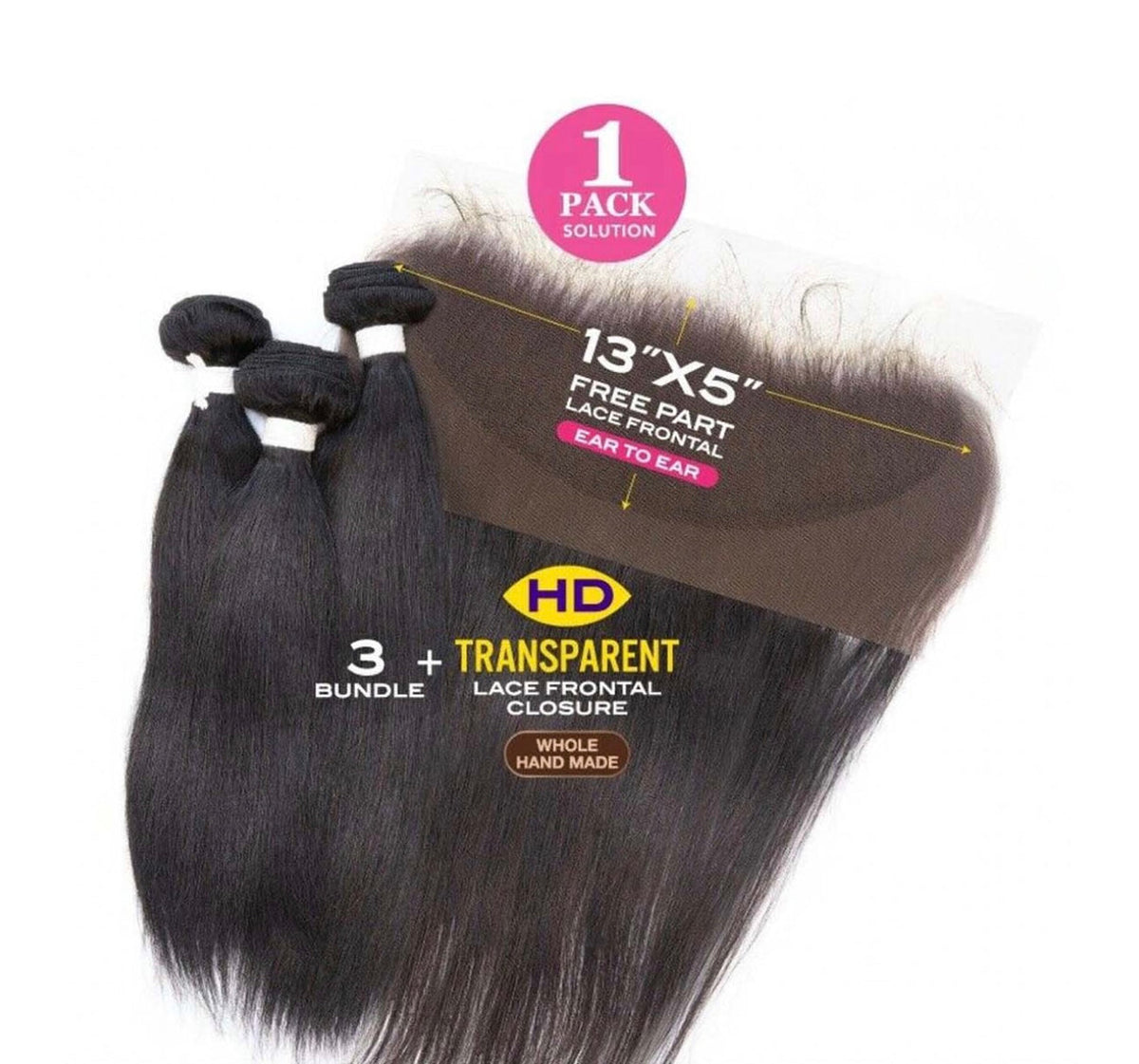 Janet Collection Natural Virgin Remy Human Hair Melt Brazilian Straight 3pcs with 13X5 HD Free Part Lace Frontal Closure-Natural : 18”20”22”