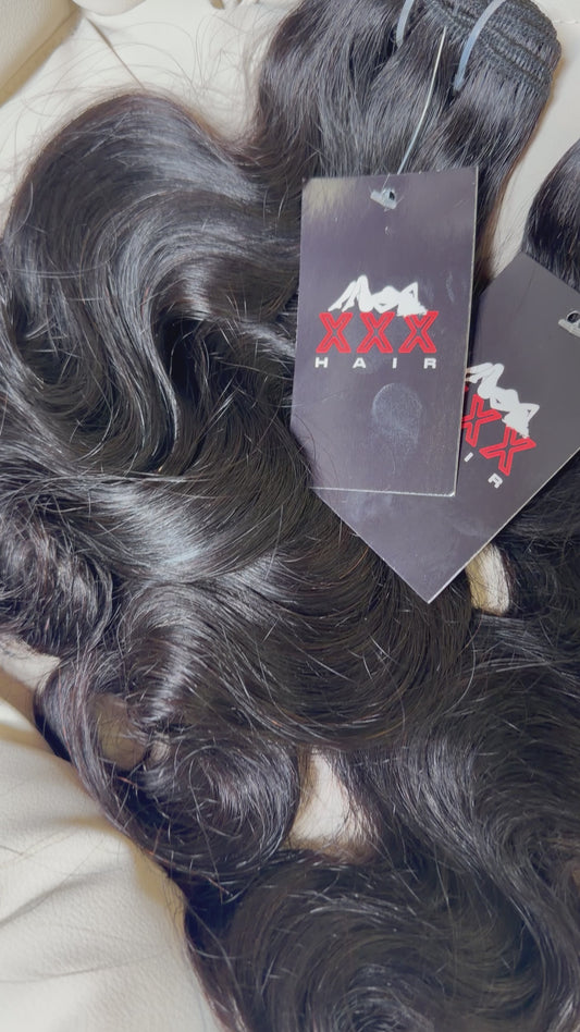 3 Bundles Virgin Jet Black Body Wave Hair Deal 12”14”16”