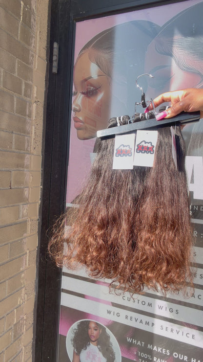 20” Raw Indonesian Natural Curly Ombre Brown Hair Bundle