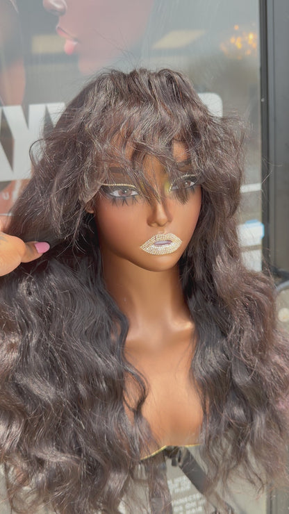 20” Virgin Cambodian Straight Fringe Bang- Human Hair Transparent 13*6 Lace Wig